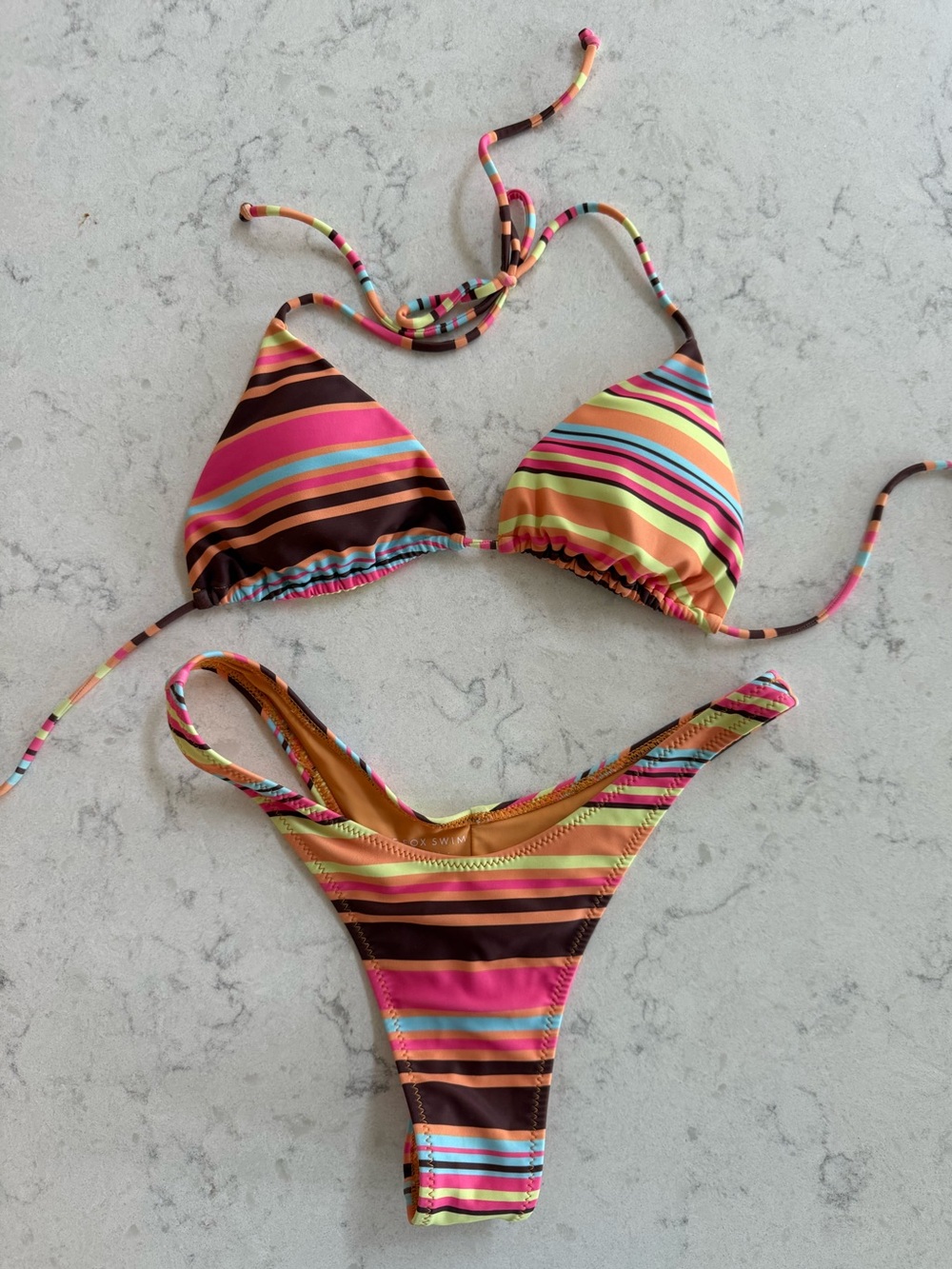 Striped Multicolor Triangle Bikini Set